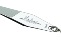 Metal fishing spoon lure with a key ring, engraved 'Malossi' and '100G' on the silver body.