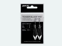 BKK Teaser Blade WS1 packaging showing two hammered willow blades on a hanging card against a black background.