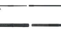 Black fishing rod with foam grip and multiple line guides laid out in sections; labeled grip, a.395mm, b.510mm