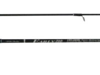 Two-piece fishing rod with a foam grip and multiple guide rings, shown horizontally with labeled measurements (Grip, a.275mm, b.390mm).